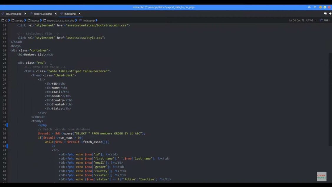 Process of download csv file in php